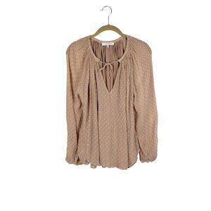 Frame Peasant Top Almond White Polka Dot Tie Neck Blouse Womens Size Large